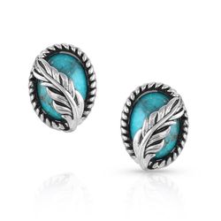 Montana Silversmiths Women's World's Feather Silver/Turquoise Earrings Water Resistant