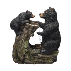 Alpine Polyresin/Stone Gray Bear/Cub Fountain