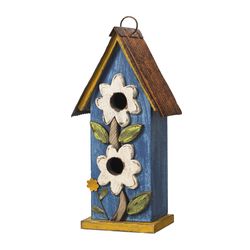 Glitzhome 13.75 in. H X 4.75 in. W X 6.5 in. L Metal and Wood Bird House