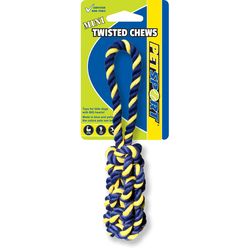 Petsport Twisted Chews For Dog Blue/Yellow Cotton Mini Braided Knot Bumper Tug Toy Mini 1 pc