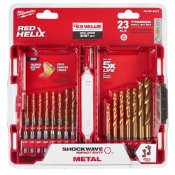 Milwaukee Shockwave Assorted Titanium Red Helix Drill Bit Set Hex Shank 23 pc