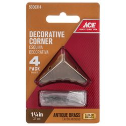 Ace Antique Brass Decorative Corner 0.6 in. 1-1/4 in. 4 pk
