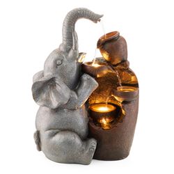 Glitzhome Polyresin/Stone Gray 18.5 in. H 4-Tiered Elephant  Outdoor Fountain