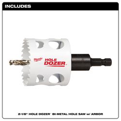 Milwaukee Hole Dozer 2-1/8 in. Bi-Metal 2.7 in. L X 1/4 in. D Hole Saw with Arbor and Pilot Bit Arbo