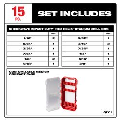 Milwaukee Shockwave Assorted in. Steel Impact Rated Drill Bit Set Hex Shank 15 pc