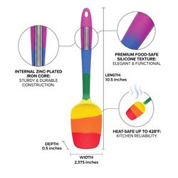 HIC Kitchen Rainbow Silicone/Zinc Spoon Spatula