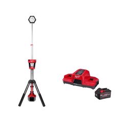 Milwaukee M18 Rocket Dual Power Tower Light with M18 6Ah Battery and Rapid Charger Kit
