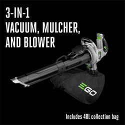 EGO Power+ LV5005 210 mph 500 CFM 56 V Battery Handheld Blower/Mulcher/Vac Kit (Battery & Charger)