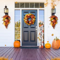 Glitzhome 27 in. Dahlia Pumpkin Berry Hanging Decor