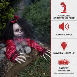 Haunted Hill Farm 0.8 ft. Haunted Crawling Baby Doll Animatronic