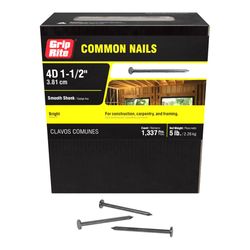 Grip-Rite 4D 1-1/2 in. Common Bright Steel Nail Flat Head 5 lb