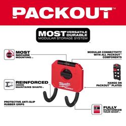 Milwaukee Packout Small Black/Red Plastic 3 in. L Curved Hook 15 lb 1 pk