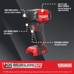 CRAFTSMAN V20 3/8 in. Cordless Brushless Impact Wrench Tool Only