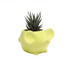 Chive Animal Planter 5 in. D Ceramic Mouse Succulent Pot Chartreuse