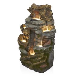 Alpine Polyresin Gray Cascading Rock Mountain Fountain with LED Light