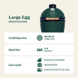 Big Green Egg 18.25 in. Large EGG Package with Nest/Handler Charcoal Kamado Grill and Smoker Green