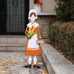 Glitzhome Multicolored Iron/MDF 36 in. H X 8.25 in. L X 0.5 in. W Pilgrim Girl Yard Stake