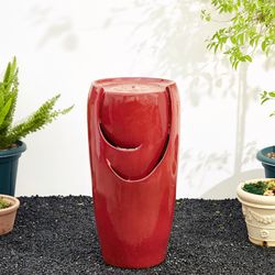 Glitzhome Ceramic Red 28.25 in. H Pot Fountain