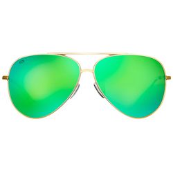 Flying Fisherman Crew Sunglasses Unisex Gold Frame Amber Green Mirror Lens Polarized