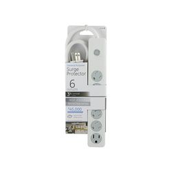 GE 3 ft. L 6 outlets Surge Protector White 450 J
