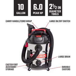 Craftsman 10 gal Corded Wet/Dry Vacuum 120 V 6 HP