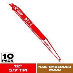 Diablo 12 in. Carbide Tipped Nail-Embedded Wood Reciprocating Saw Blade 5/7 TPI 10 pk