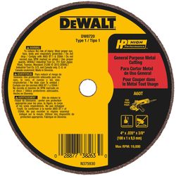 DeWalt High Performance 4 in. D X 3/8 in. X .035 in. thick Aluminum Oxide Cut-Off Wheel 1 pc