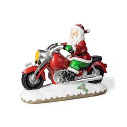 Glitzhome Multicolored Santa with Motorcycle Table Decor 9 in.