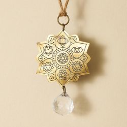 Matr Boomie Antique Gold Glass/Metal 0.25 in. H X 4.5 in. L X 3.5 in. W Lotus Engraved Suncatcher