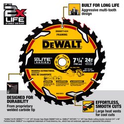 DEWALT Elite Series 7-1/4 in. D X 5/8 in. Carbide Circular Saw Blade 24 teeth 1 pk