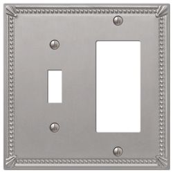 Amerelle Imperial Bead Brushed Nickel 2 gang Metal Decorator/Toggle Wall Plate 1 pk