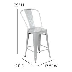 Flash Furniture 1 pc Silver Galvanized Steel Contemporary Bar Stool
