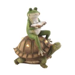 Zingz & Thingz Multicolored Polyresin 11 in. H X 10.5 in. L X 7 in. W Frog and Turtle Solar Statue