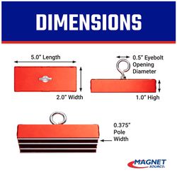 Magnet Source 5 in. L X 2 in. W Red Retrieving Magnet 150 lb. pull 1 pc