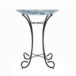 Alpine Glass/Metal 25.6 in. Bird Bath