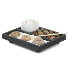 Accent Plus 2.5 in. H X 7.875 in. L Wood Zen Garden with Candle Holder