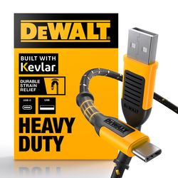 DeWalt USB to Type C Cable 6 ft. Black/Yellow