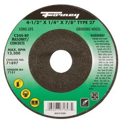 Forney 4-1/2 in. D X 7/8 in. in. X 1/4 in. thick Masonry Grinding Wheel 1 pc