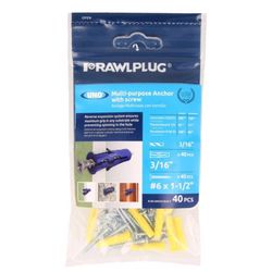 RAWLPLUG 3/16 in. D X 1.5 in. L Polypropylene Phillips Head Drywall Anchor 40 pc