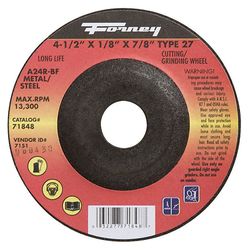 Forney 4-1/2 in. D X 7/8 in. in. X 1/8 in. thick Metal Grinding Wheel 1 pc