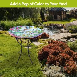 Briarwood Lane Glass/Metal 24 in. Hummingbirds Bird Bath with Stand