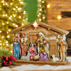 Glitzhome Multicolored Lighted Nativity Set Table Decor 8.5 in.