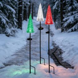Smart Solar Solar White Christmas Tree 35.4 in. Pathway Decor