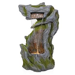 Alpine Resin/Stone Powder/Sand Assorted 32 in. H Tree Bark Fountain with LED Light