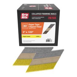 Grip-Rite 3 in. L X 12 Ga. Angled Strip Bright Framing Nails 30 deg 2000 pk