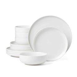Onieda Entertain 365 White Porcelain 24 Seven Dinnerware Set 12 pc