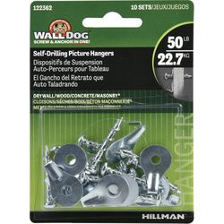 HILLMAN Wall Dog Chrome Gold Self-Drilling Picture Hanger 50 lb 10 pk