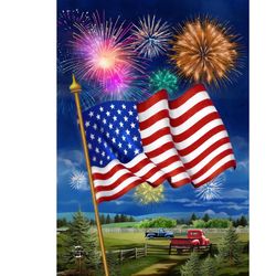 Briarwood Lane American Flag Firework House Flag 28 in. W X 40 in. L