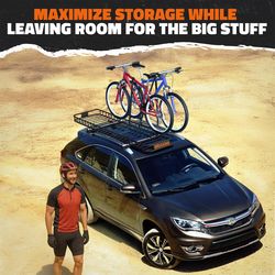Mockins 85x24x4 Narrow Roof Basket with 20 CuFt Roof Bag Rooftop Cargo Carrier Set 1 pk
