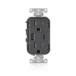 Leviton Decora 15 amps 125 V Type A/C Duplex Black Outlet and USB Charger 5-15R 1 pk